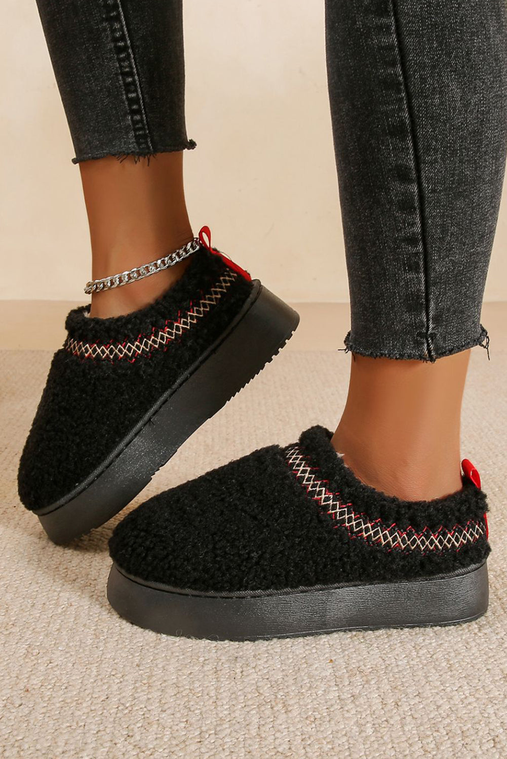 Chestnut Contrast Edge Plush Thick Sole Slippers Slides Shoes + Flip Flops ea9019ce4db30f2f