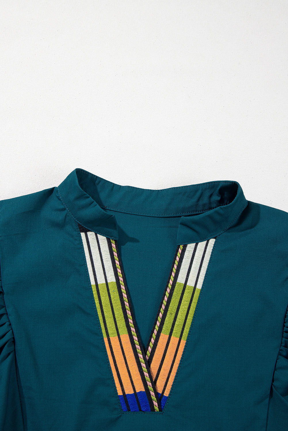 Blue Sapphire Puff Sleeve Pleated Pop of Color Neckline Dress Short Dresses eaecac589a84be27