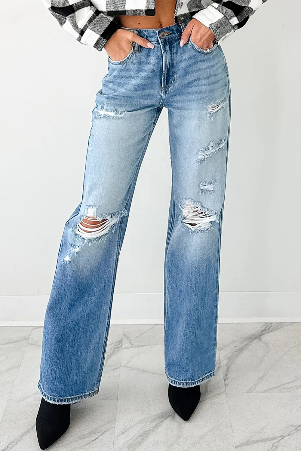 Myosotis Mid Rise Distressed Straight Leg Jeans Jeans eb0735c14974e06d