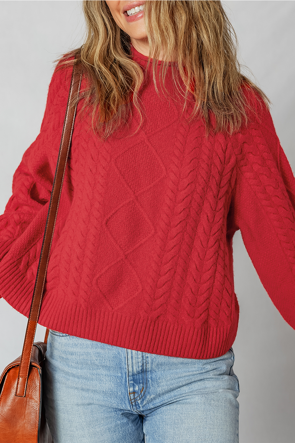 Fiery Red Cable Knit Baggy Sweater Sweaters eb26c0f823c1e6a0