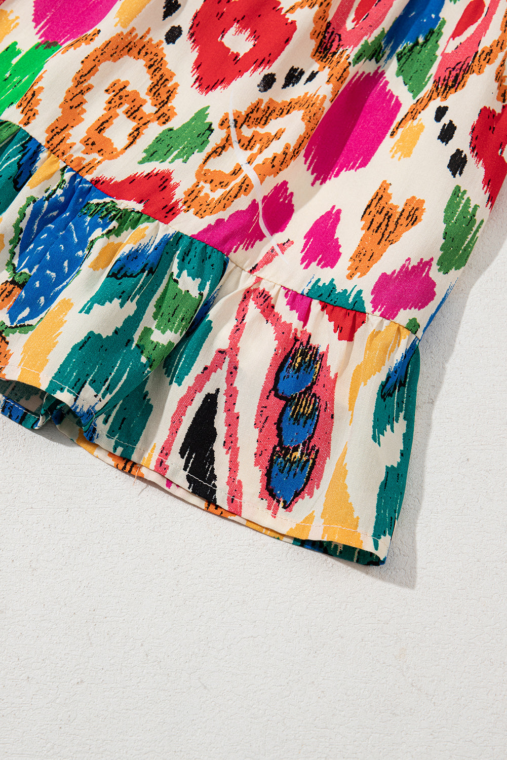 Sky Blue Abstract Print V Neck Dolman Sleeve Ruffle Tiered Mini Dress Short Dresses ec88bf45449d6c05