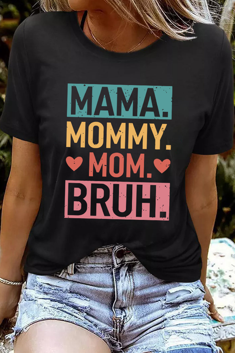 Black MAMA MOMMY MOM BRUH Letter Graphic Tee Graphic Tees ecfa59c1ae674f39