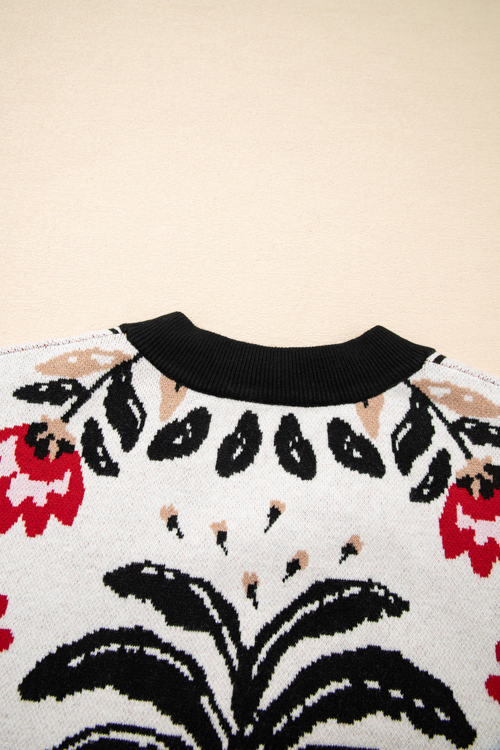 Black Floral Print Button Front V Neck Contrast Trim Cardigan Cardigans ed4701b6598c4be2