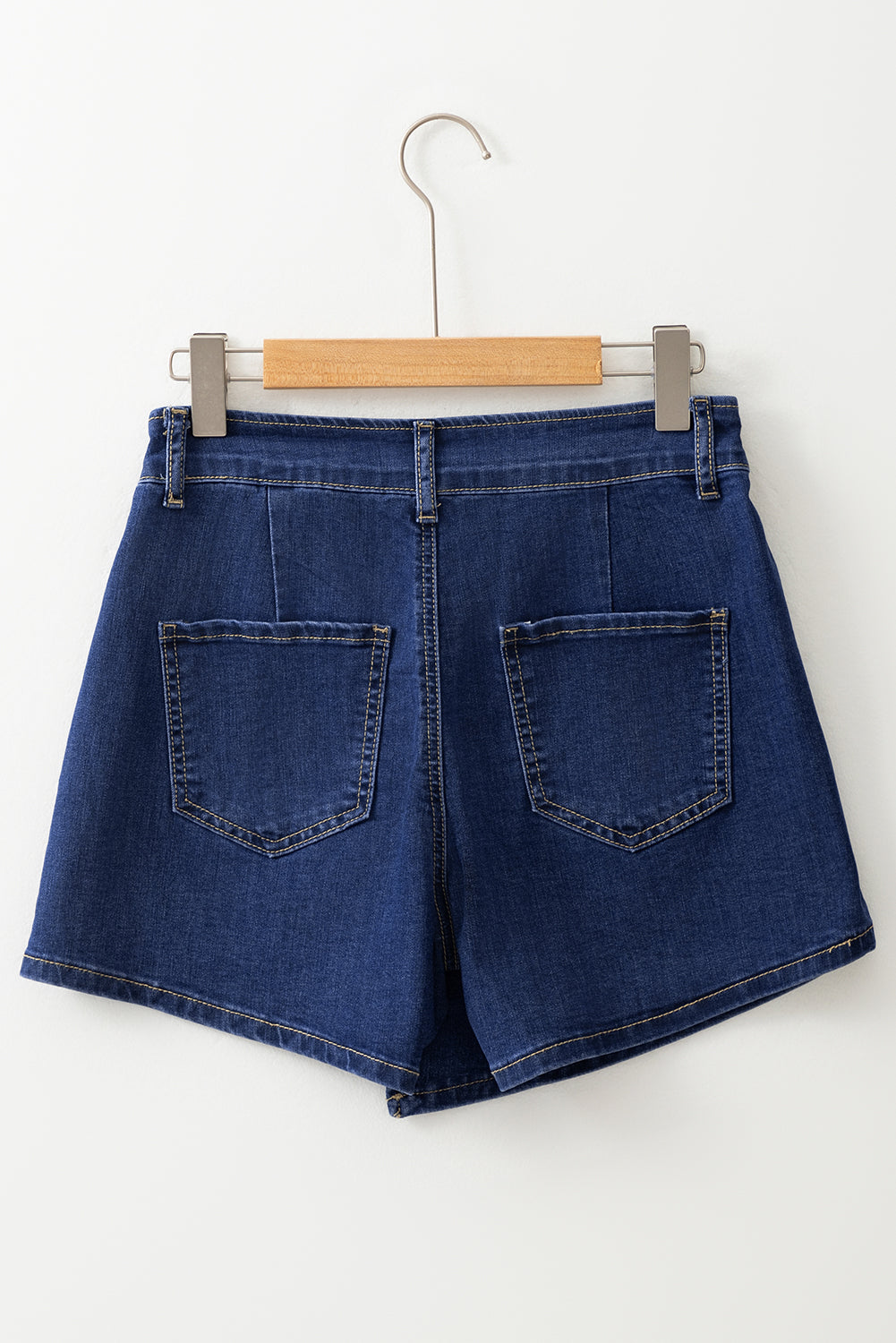Bluing Asymmetric Wrapped Buttoned High Waist Denim Shorts Shorts ed6fd475000cd4e5