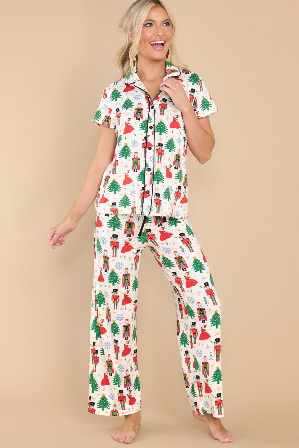 White Christmas Tree Nutcracker Shirt & Pants Pajama Set Loungewear Set ee2a6b79b20a5a56