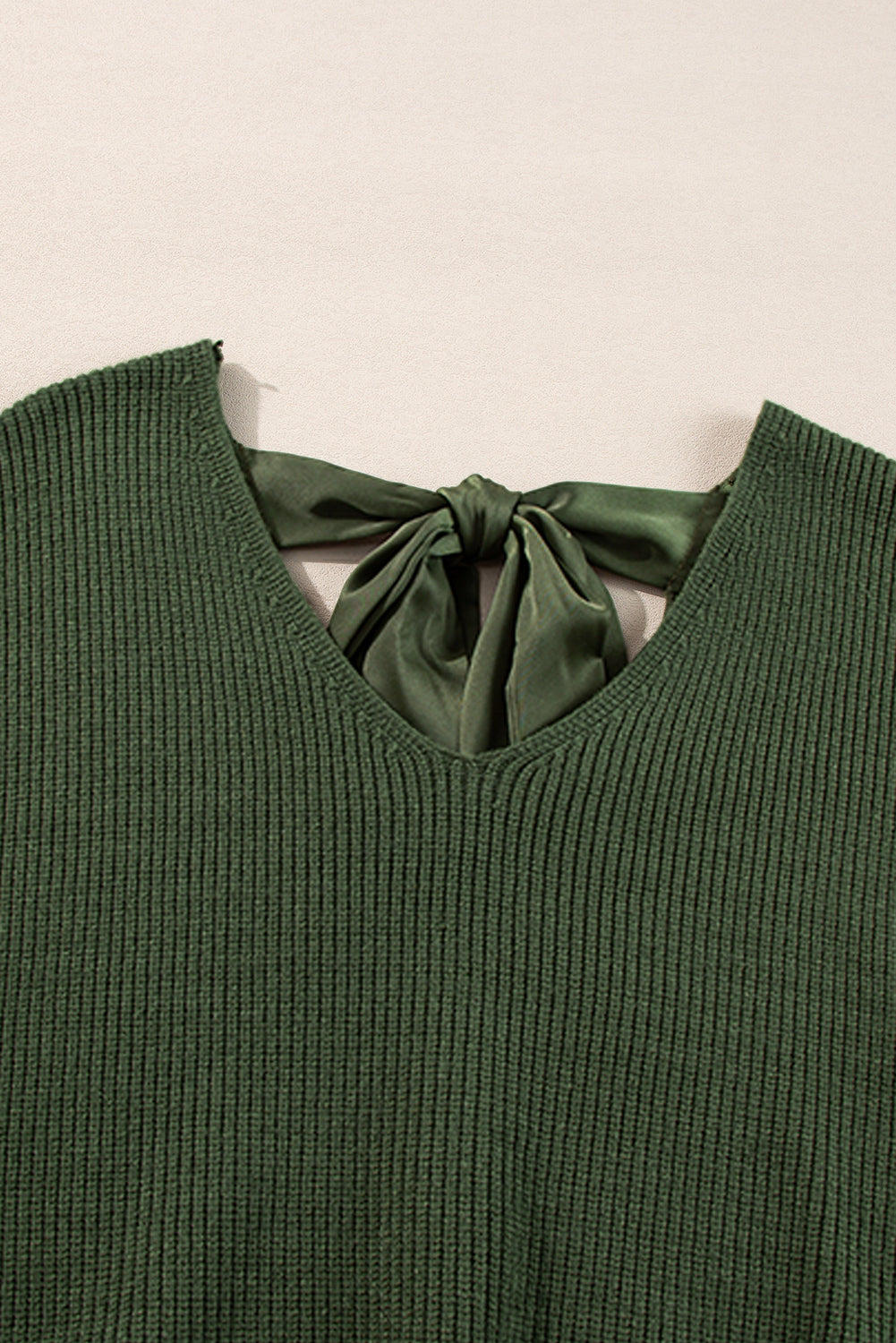 Jungle Green Lantern Sleeve V Neck Knot Back Sweater Sweaters ee2b11ac7c4b73dc
