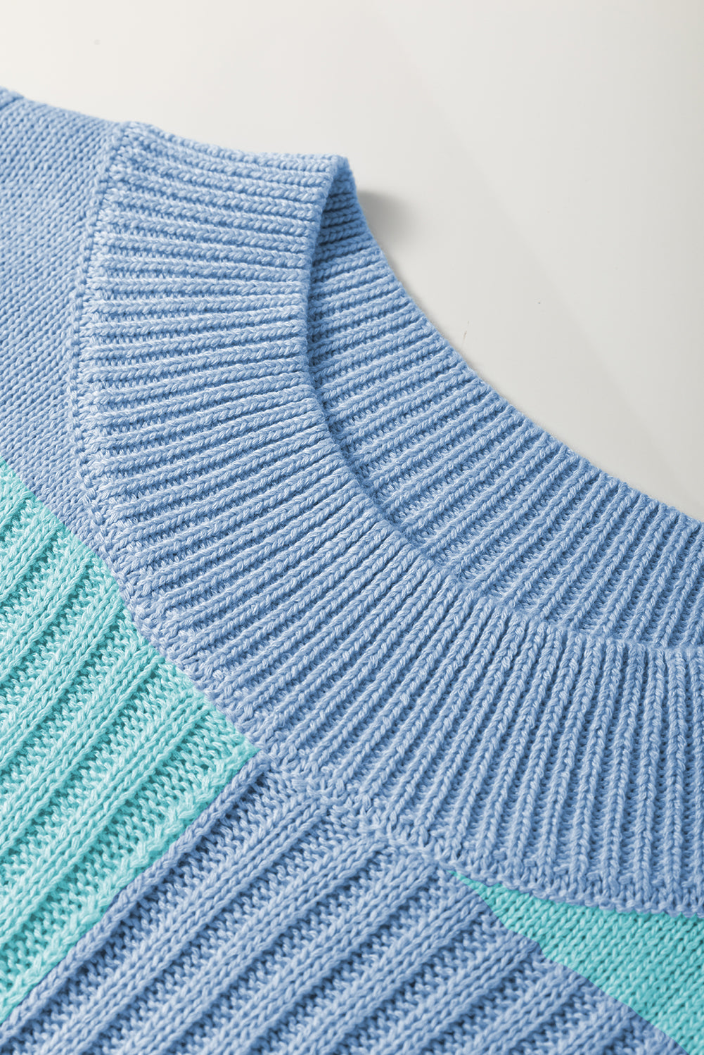 Light Blue Checkered Color Block Crew Neck Short Sleeve Sweater Short Sleeve Sweater eea4fb640c86bb91