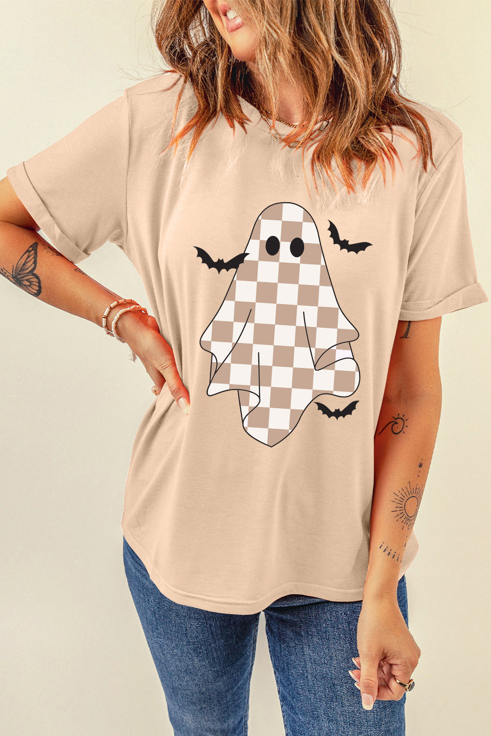 Khaki Ghost Bat Heat Transfer Printing Halloween Holiday Graphic Tee Graphic Tees ef01a97af70b943b