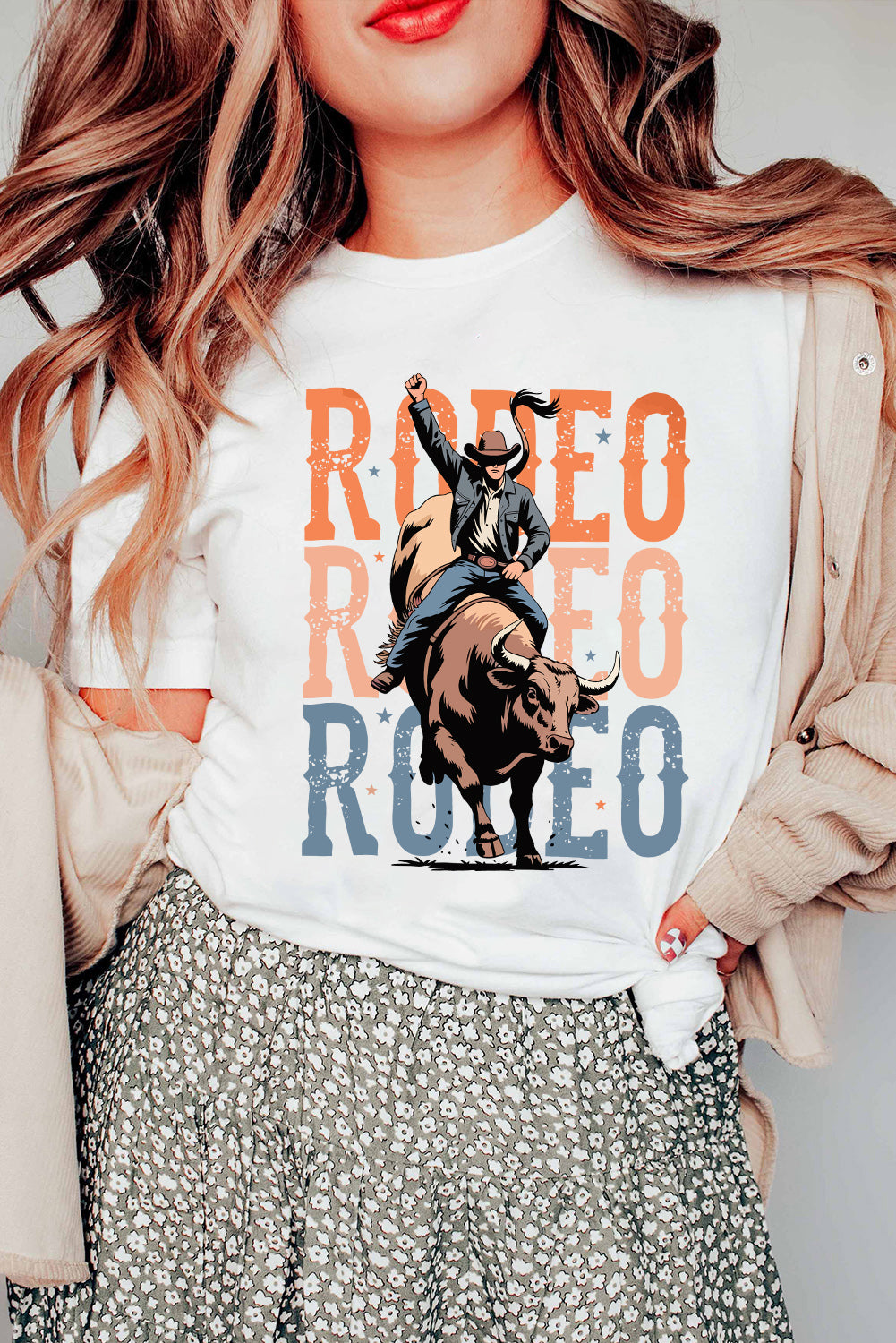 White RODEO Heat Transfer Printing Graphic T Shirt Graphic Tees ef5065b96f8eed52