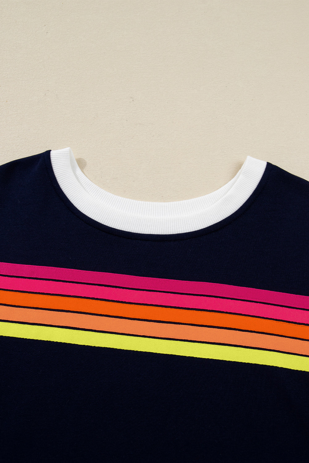 Bluing Colorful Striped Accent Varsity Long Sleeve Pullover and Shorts Matching Set Two Piece Sets efe625291469bbc5