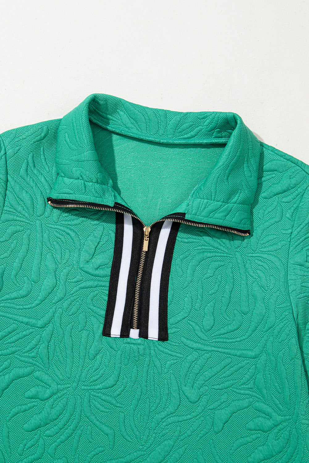 Sea Green Jacquard Textured Quarter Zipper Pop of Color Neckline Dress Short Dresses f055a7ac4953c742