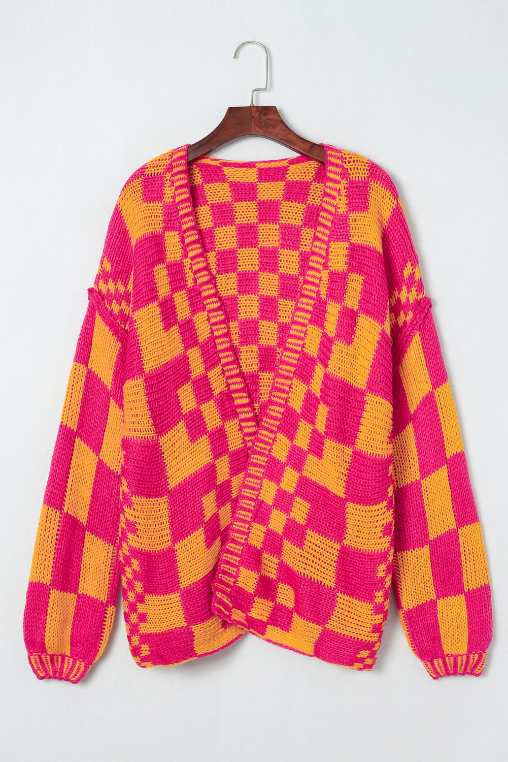 Orchid Petal Colorblock Checked Open Front Knitted Cardigan Cardigans f0ddec13049b05e5