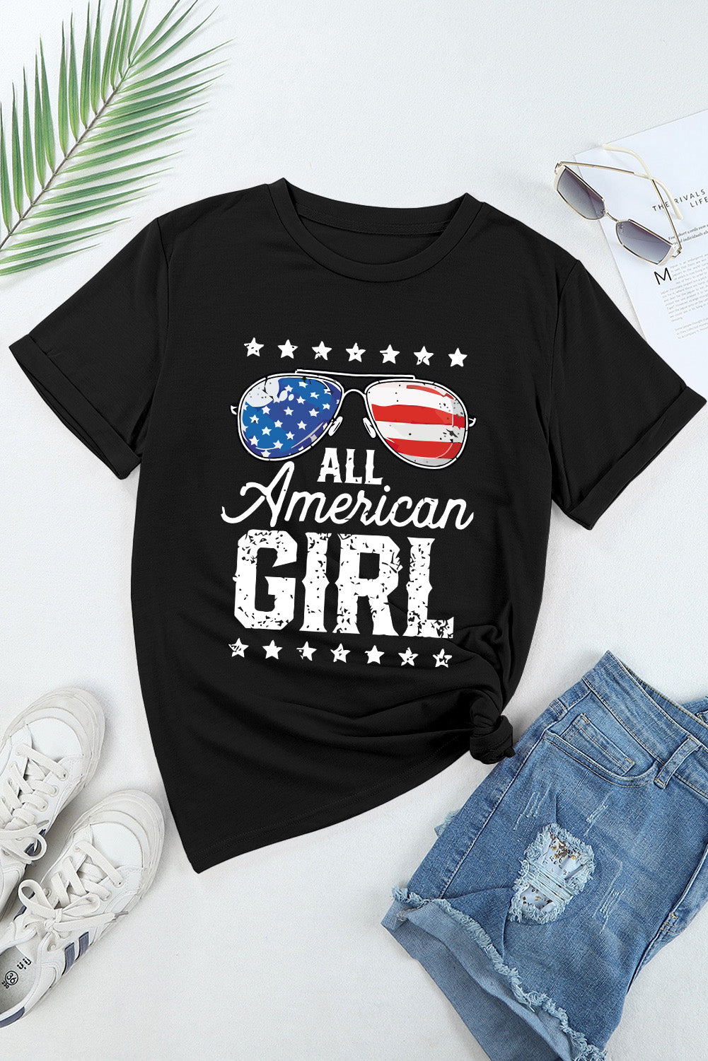 Black Stars and Stripes Glasses Slogan Graphic T Shirt Graphic Tees f0ea150e91e05d0c