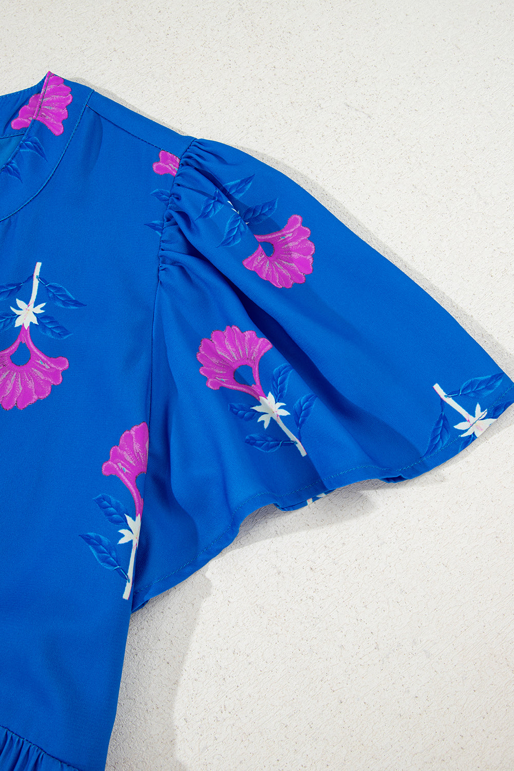 Green Floral Print Notched Neck Flounce Sleeve Midi Dress Midi Dresses f1075ee9b9bed3e1