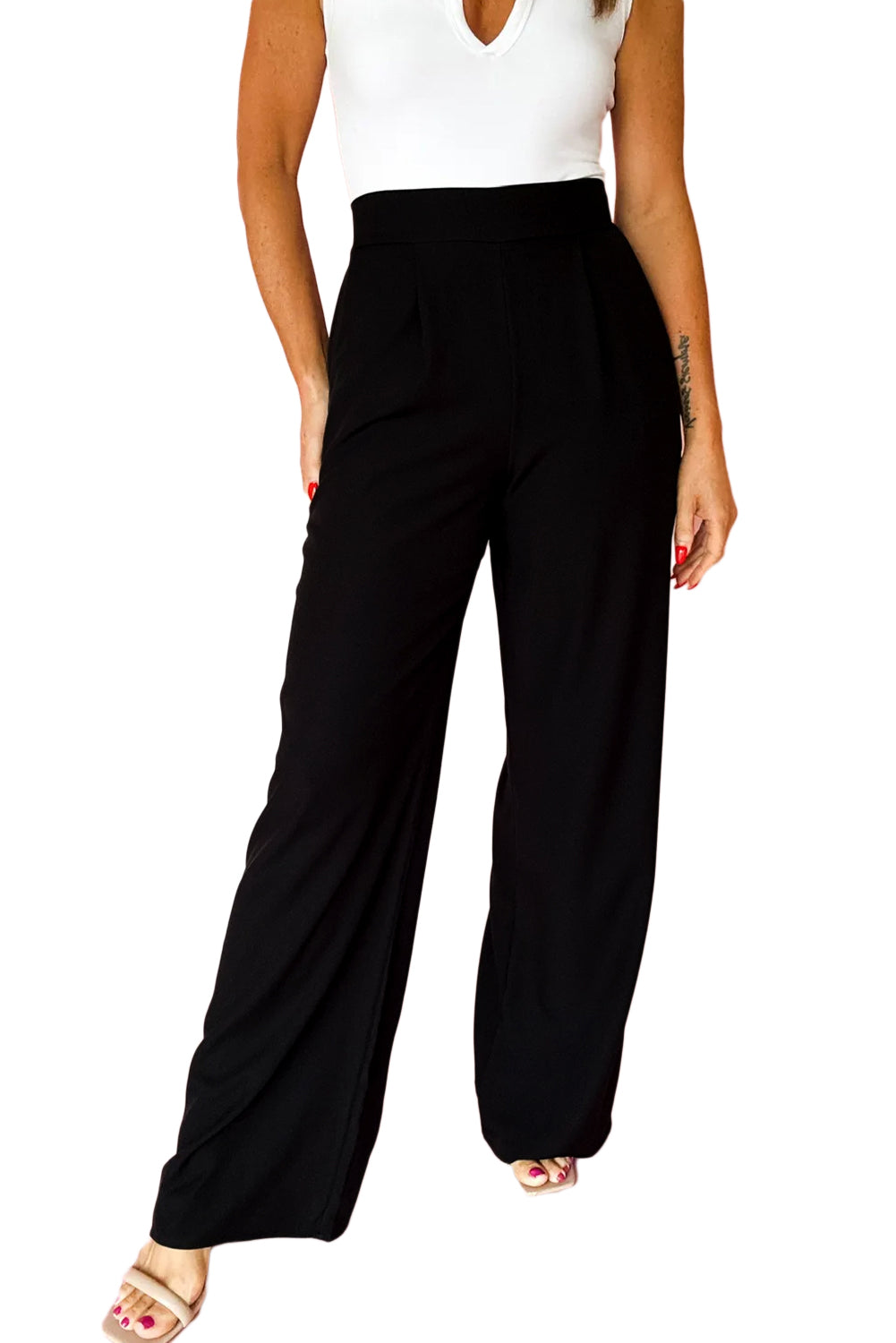 Black Pleated Detail Pull On Pants Pants f13942e61b5df07d