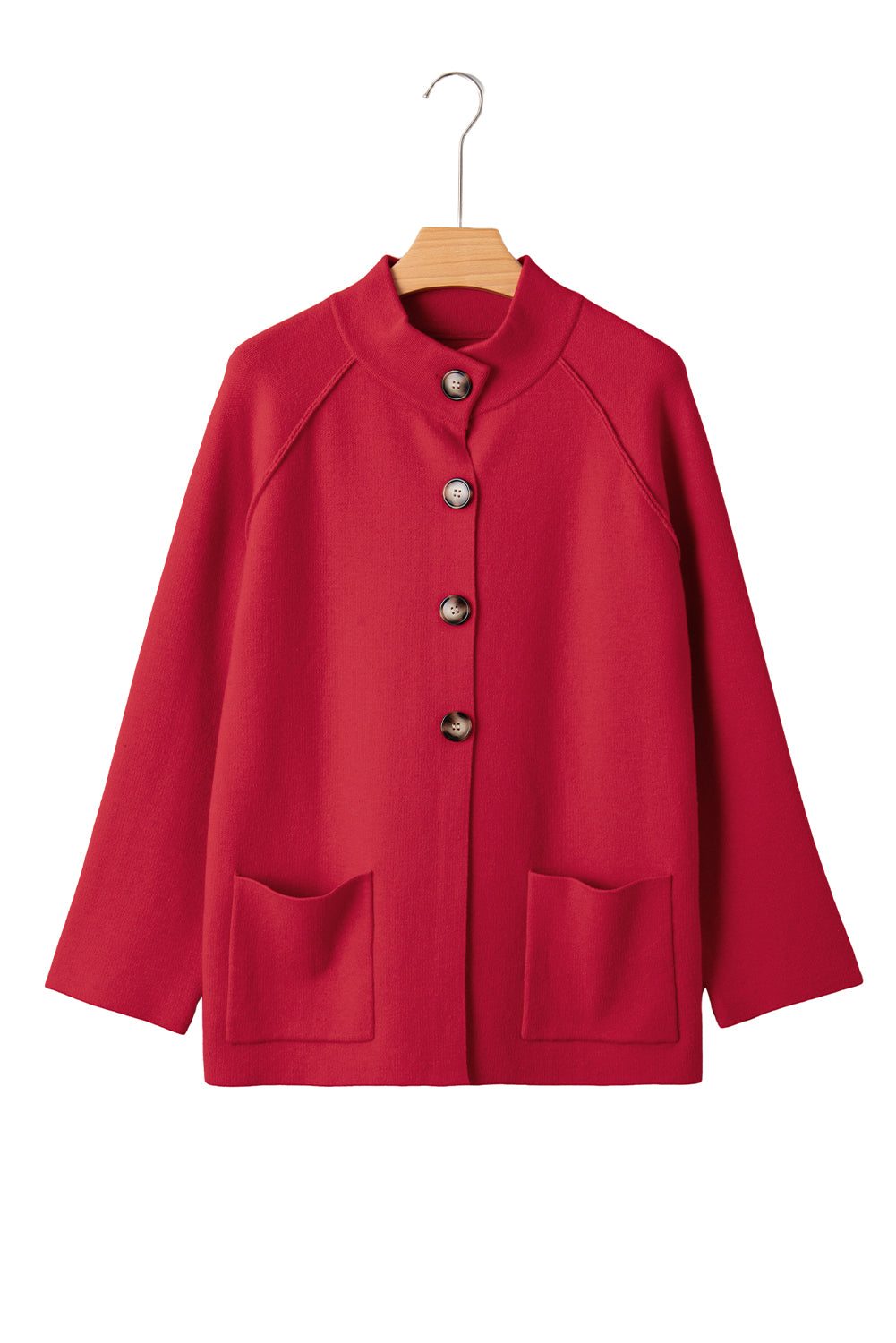 Fiery Red Solid Color Mock Collar Loose Jacket Jackets f1547aa2d5d9584d
