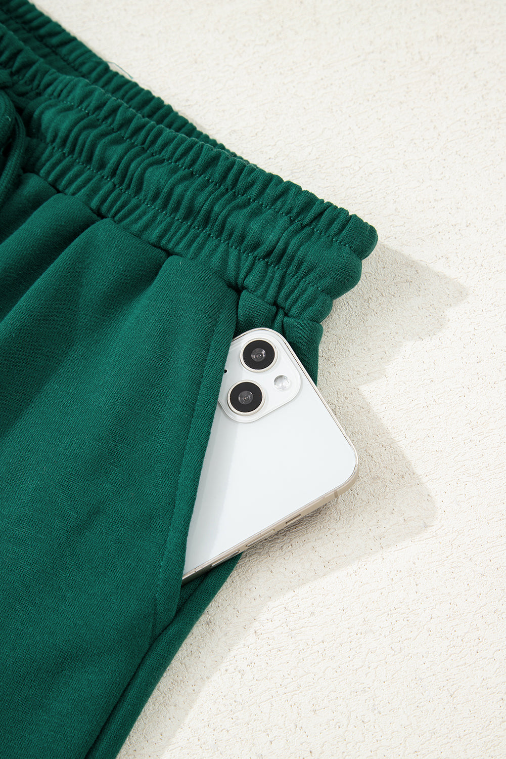 Evergreen Varsity Striped Sleeve Drop Shoulder Sweatshirt and Shorts Set Two Piece Shorts Sets f166648b1cef7f00