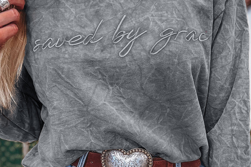 High-rise saved by grace Letter Embroidery Mineral Wash Loose Sweatshirt Sweatshirts & Hoodies f276fcf489907a7b
