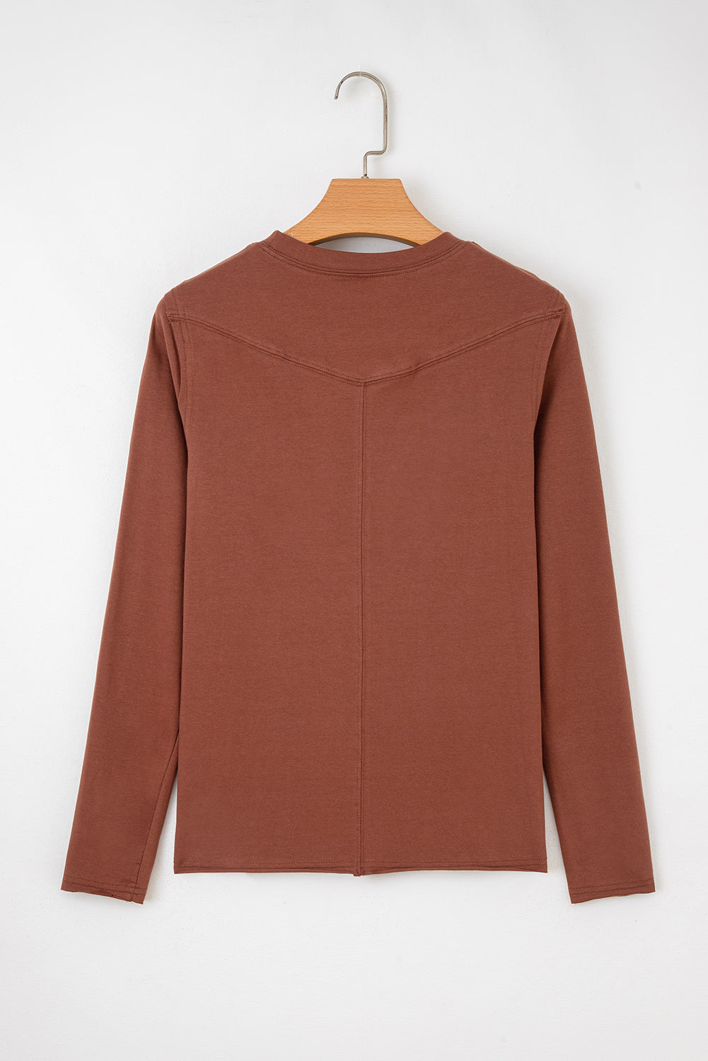 Chestnut Raw Seam Detail Solid Color Long Sleeve Top Long Sleeve Tops f43031e59947cf0f
