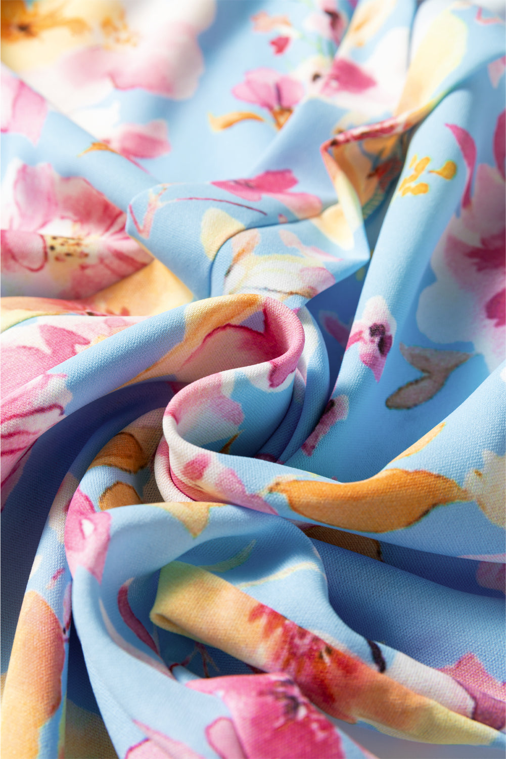 Sky Blue Floral Smocked Cuff Flounce Sleeve V Neck Blouse Blouses f5571366e355761e