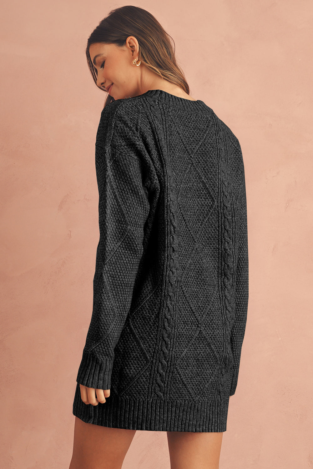 Mist Green Twist Cable Knit Drop Shoulder Loose Fit Sweater Dress Sweater Dresses f5651aa2e0eff4f5