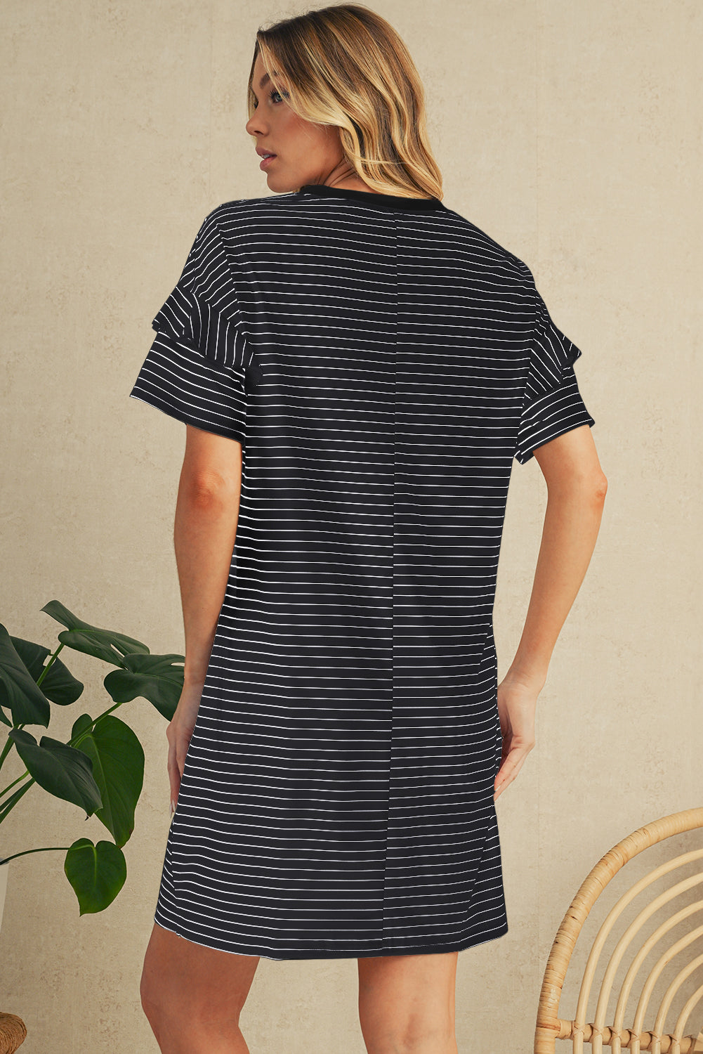 Green Stripe Ruffle Short Sleeve T Shirt Mini Dress Short Dresses f64fe1d84882ce58