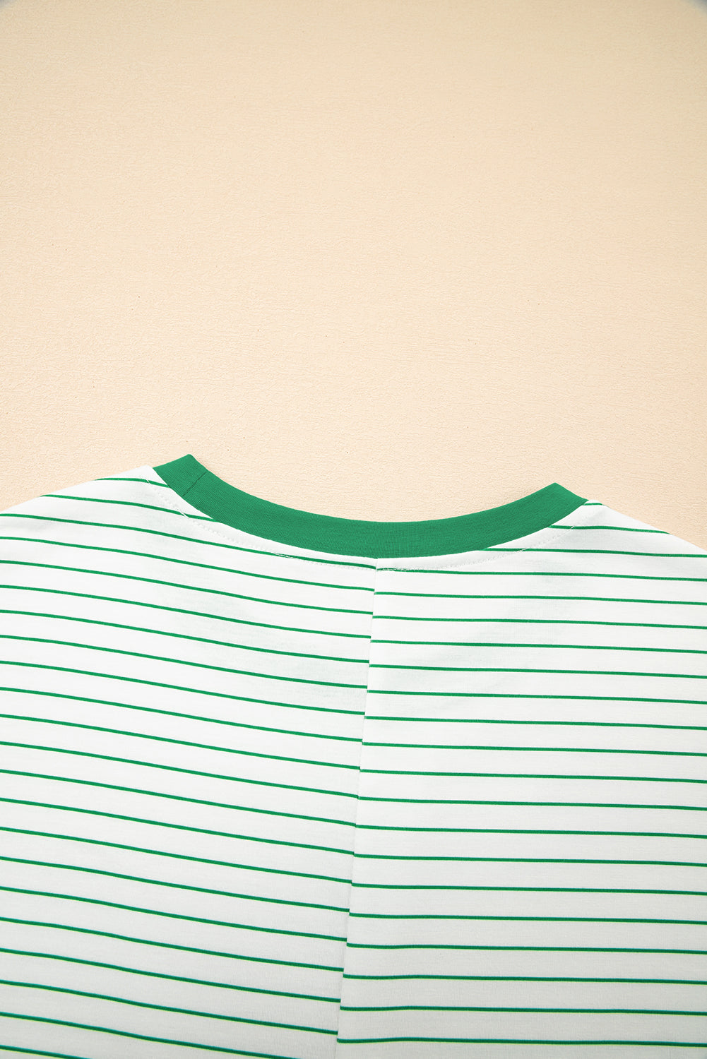 Green Stripe Ruffle Short Sleeve T Shirt Mini Dress Short Dresses f6521206d4a7f6f1