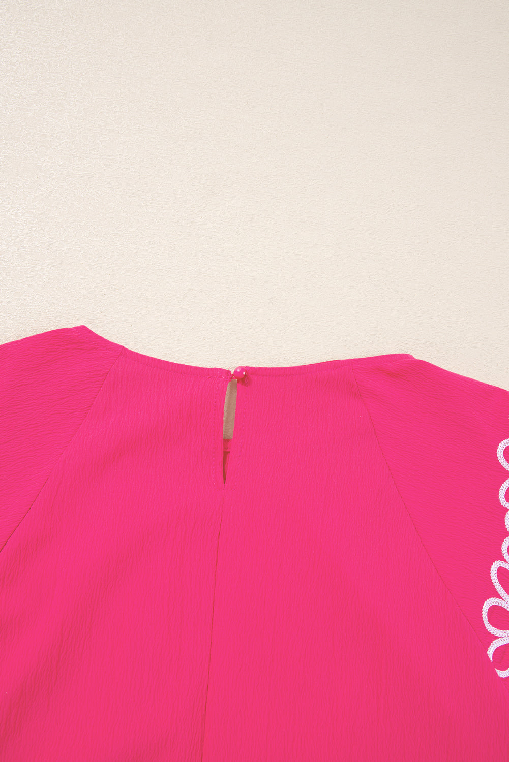 Strawberry Pink Floral Embroidered Flutter Sleeve Pleated Plus Size Blouse Plus Size Tops f7259b88807ef1e0