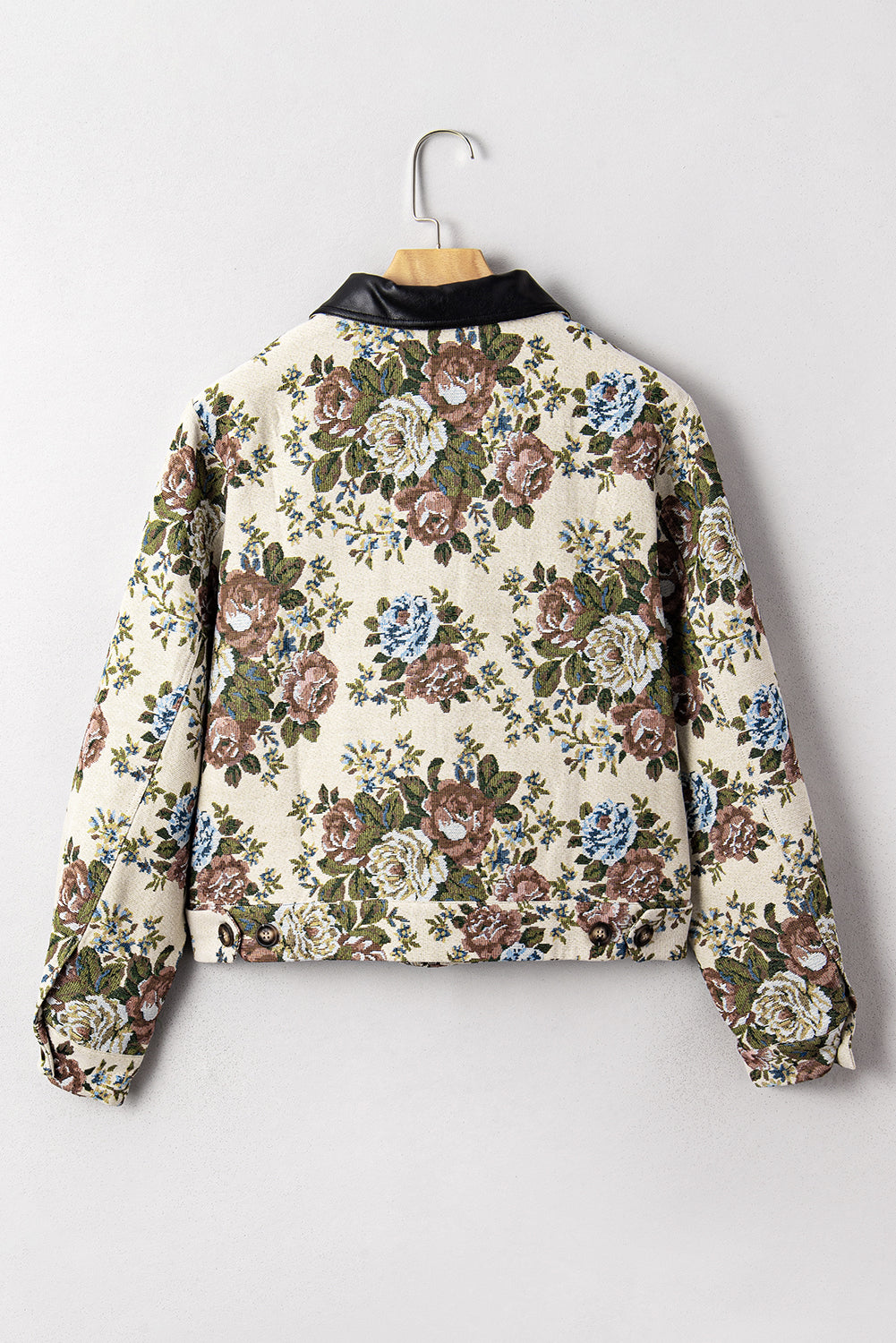 Khaki Floral Print Zip Up Contrast Collared Jacket Jackets f73623cf9de31713