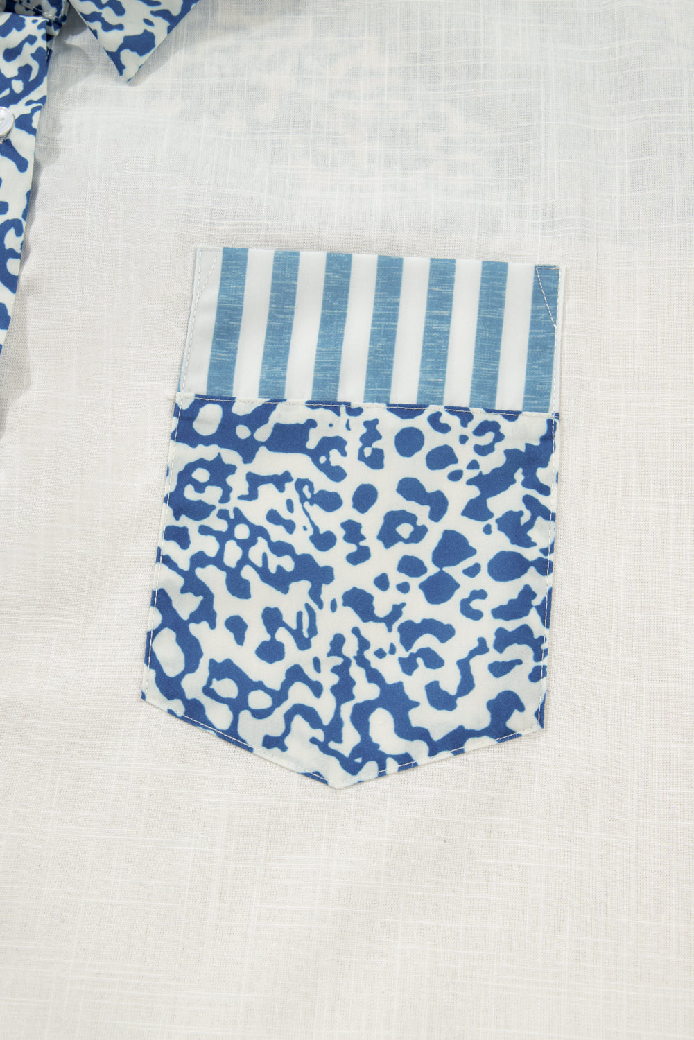 Sky Blue Leopard Striped Patchwork Casual Plus Shirt Plus Size Tops f7b7601d0ffd98df