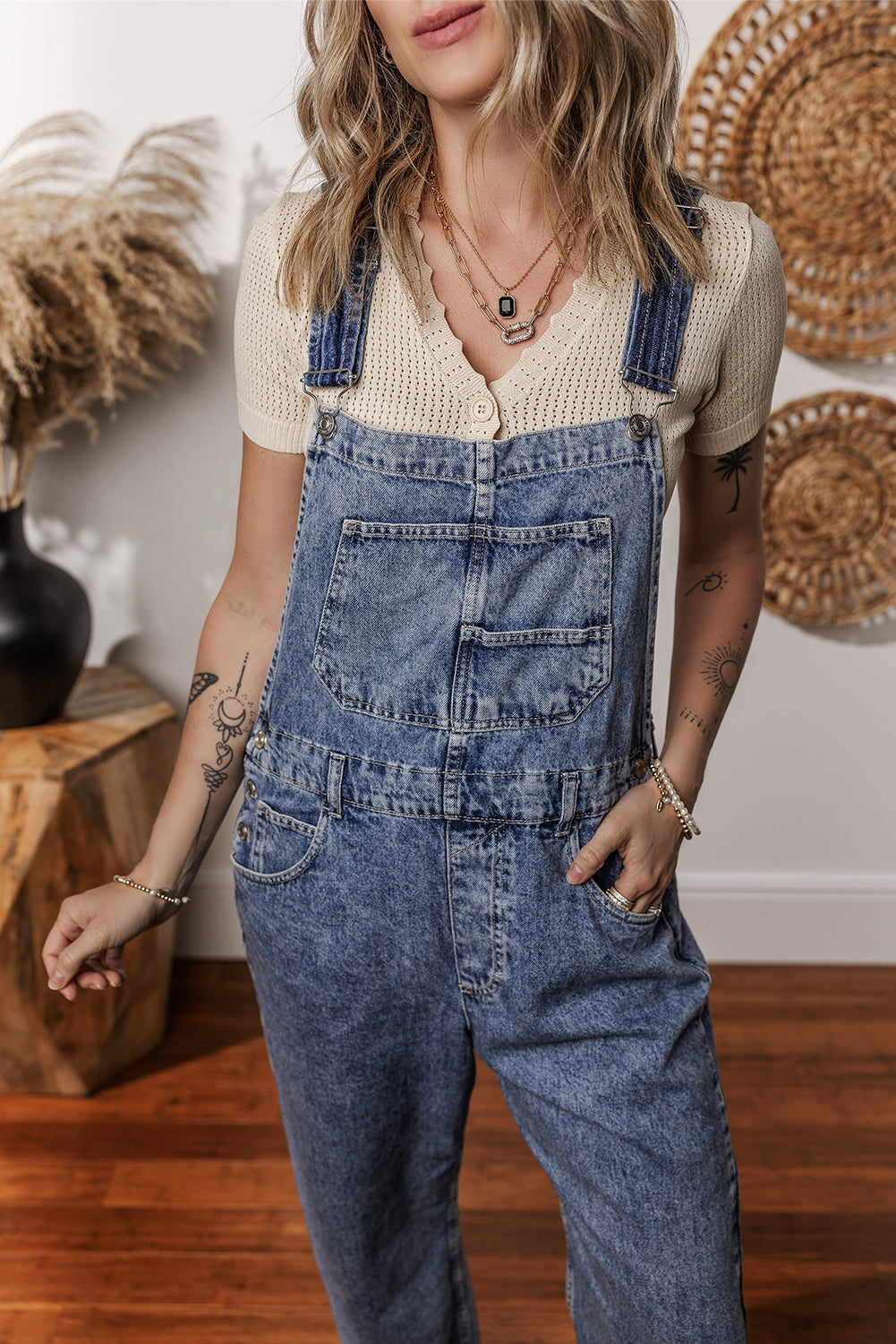 Sail Blue Straight Leg Pockets Denim Bib Overall Jumpsuits f7d0068175182b4e
