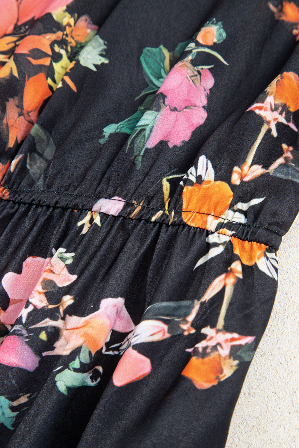 Black Plus Size Floral Print Tie Neck Cinched Waist Long Sleeve Mini Dress Plus Size Dresses f858be13404f437c