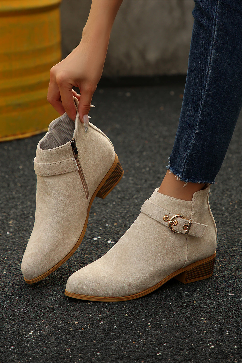 Beige Retro Pointed Toe Ankle Boots Boots f956ee62fdaa4c44
