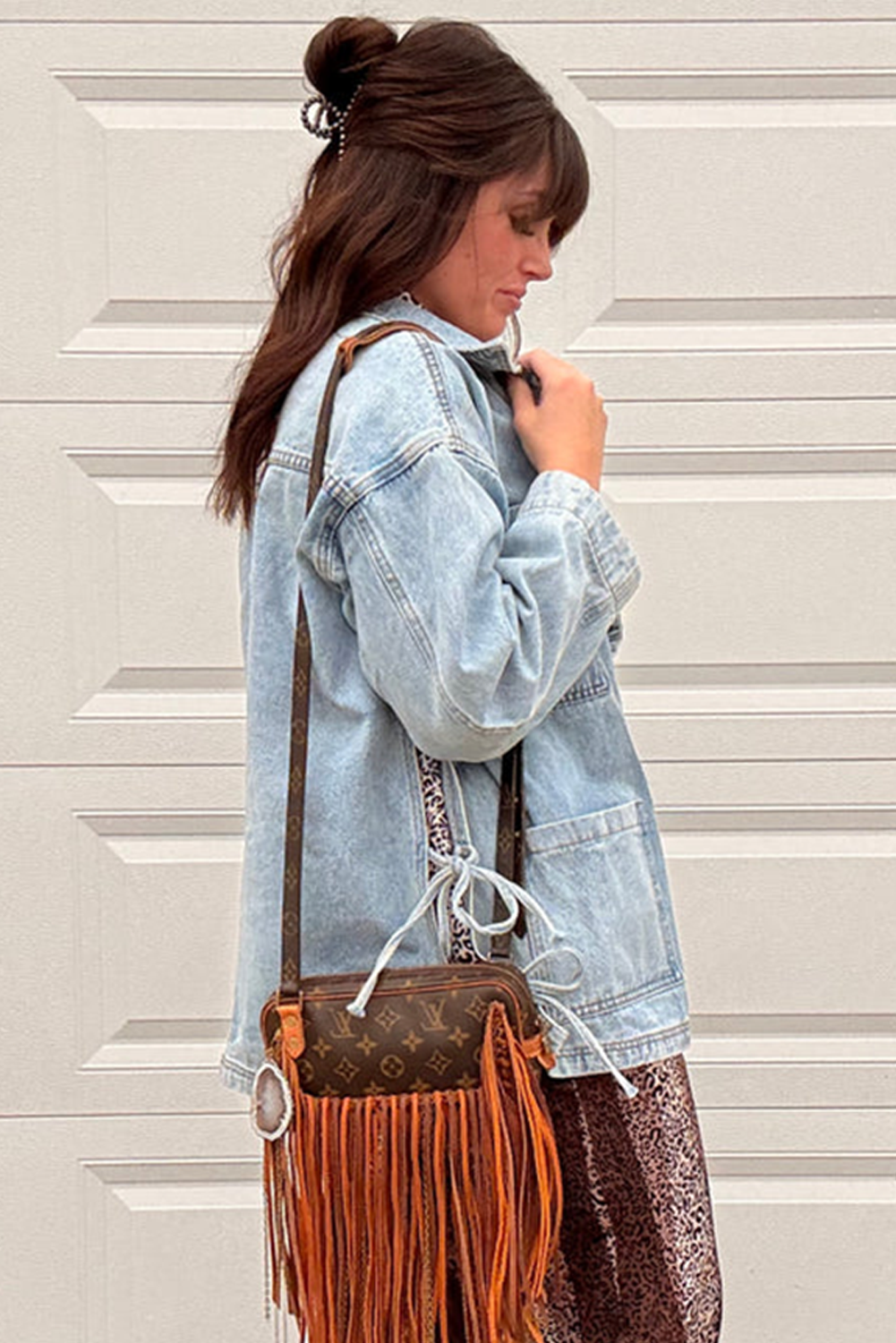 Beau Blue Multi Patched Pockets Side Tie up Boyfriend Style Denim Jacket Jackets f9cbd34f89841cf4