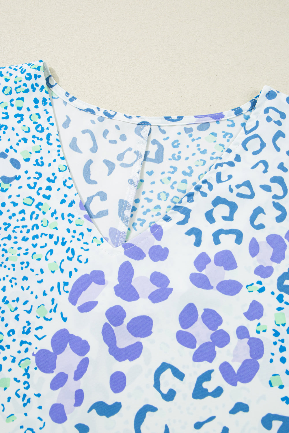 Sky Blue Leopard Print V Neck Short Sleeve Plus Size Top Plus Size Tops fa3fd8ae64de99e3