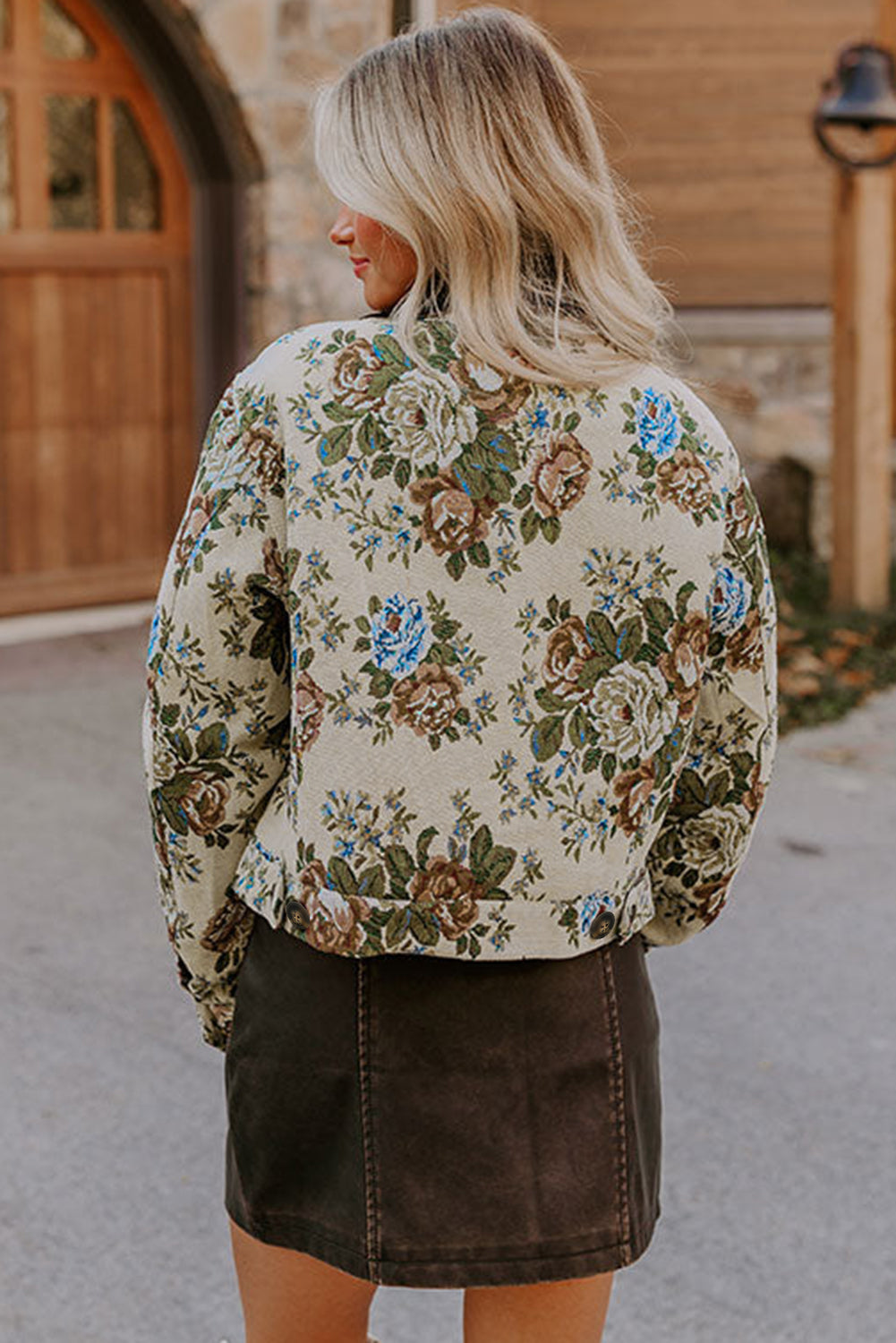 Khaki Floral Print Zip Up Contrast Collared Jacket Jackets fa74a4b27a06d779
