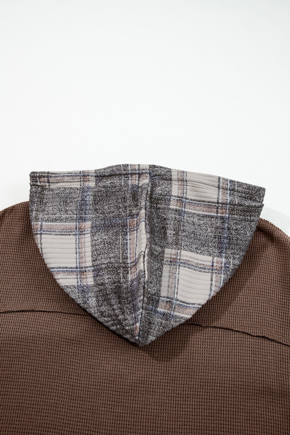 Brown Plaid Patchwork Button Down Drawstring Hooded Shacket Jackets faba9ca33d11c5d0