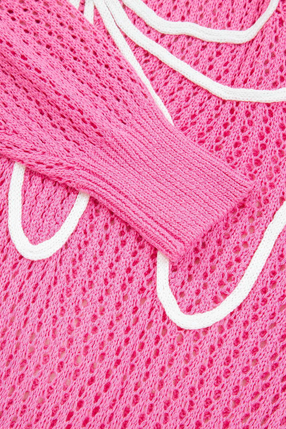 Sachet Pink Sweet Bow Decor Hollow Out Knitted Drop Shoulder Sweater Sweaters fb89a9cd10903c67