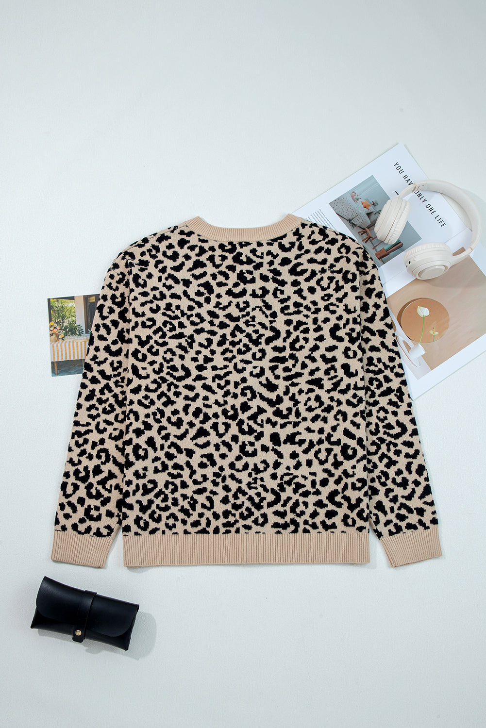 Khaki Leopard Drop Shoulder Knitted Cardigan Cardigans fb9bdf3d6504b836