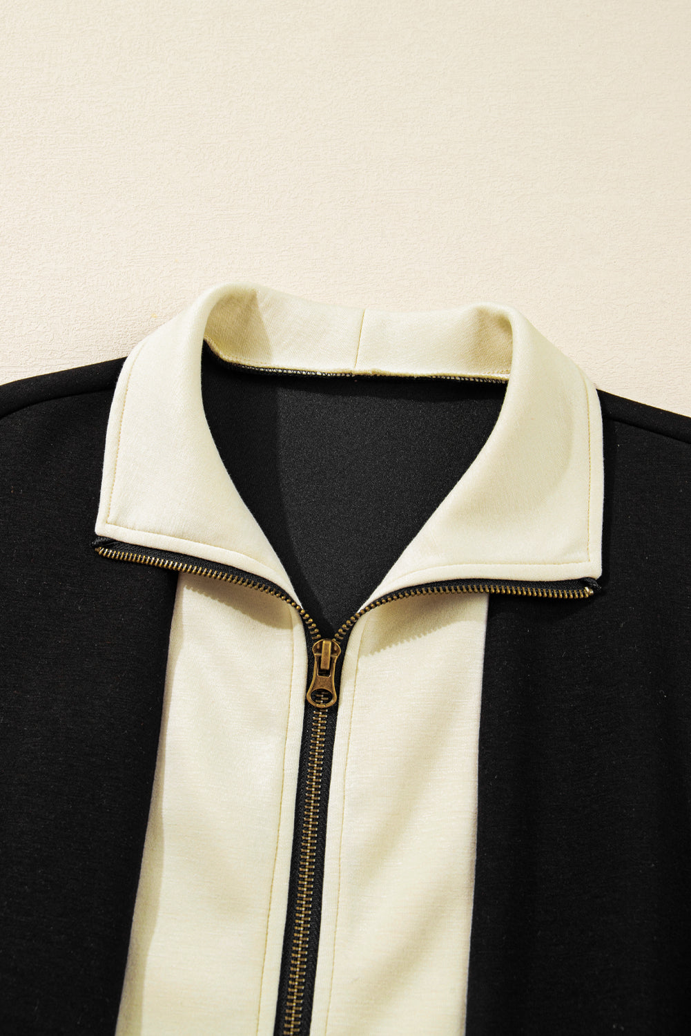 Black Two-Tone Zipper Long Sleeve Casual Romper Rompers fc042088f1f07496