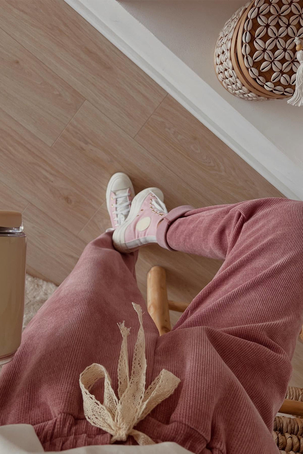 Rose Tan Drawstring Pullover Hoodie and High Waist Pants Corduroy Suit Two Piece Pants Sets febfbd47e4b22309