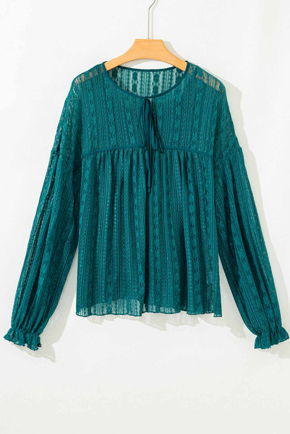 Evergreen Sheer Lace Balloon Sleeve Babydoll Blouse Blouses fecc0da5e8042b09