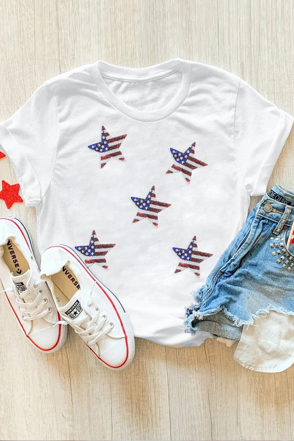 Black Sequined American Flag Star Graphic T Shirt Graphic Tees ffe0ac7d27b010ff