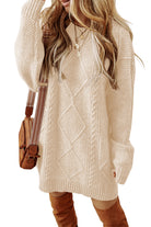 Oatmeal Cable Knit Drop Shoulder Loose Fit Sweater Dress Sweater Dresses 0024fc3fee7f741c