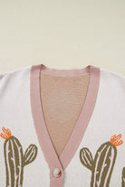 Apricot Cactus Print V Neck Plus Size Button Cardigan Plus Size Sweaters&Cardigans 003765ef49884e79
