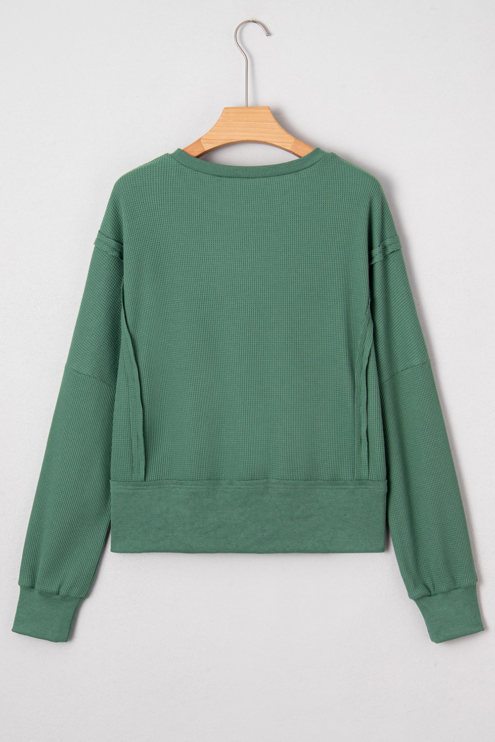 Evergreen Solid Color Raw Seam Patchwork Ribbed Drop Shoulder Sweatshirt Sweatshirts & Hoodies 004127d2f2d24fba