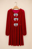 Fiery Red Bowknot Decor High Waist Velvet Mini Dress Short Dresses 008129c04d85269f
