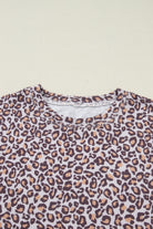 Khaki Leopard Ribbed Long Sleeve Top Drawstring Shorts 2pcs Outfit Short Sets 00c6334ee8052b67