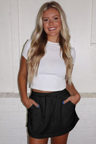 Light Green French Terry Drawstring Mini Skort with Pockets Shorts 00f277c0fcb77b65