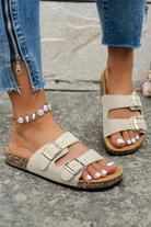 Coffee Vintage Double Buckle Comfortable Slippers Slides Shoes + Flip Flops 0112932570b5838e